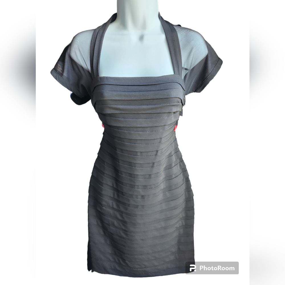 Maggy London Black Stretch Dress Mesh Sleeves Size 4P